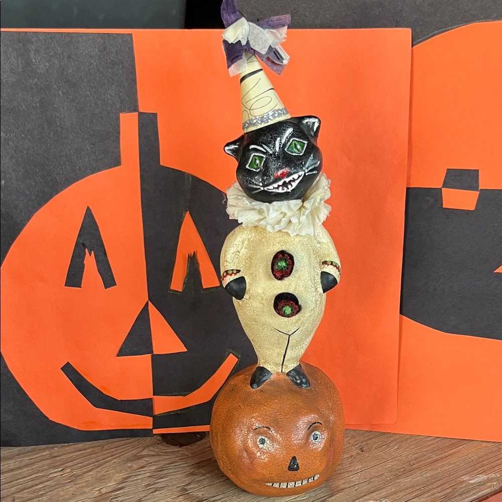 Halloween Cat and Pumpkin Figurine